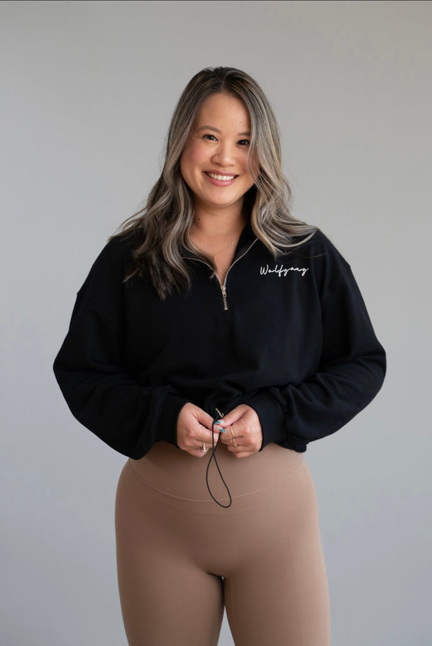 Onyx Black Quater-zip pull over sweatshirt