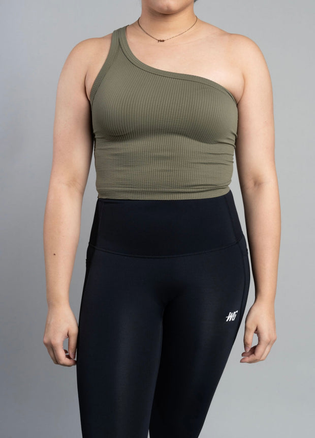 Cropped One Shoulder Ribbed Tank
